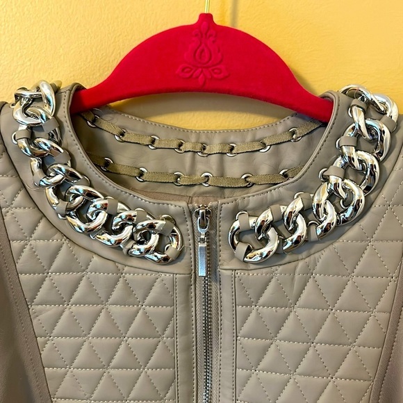 Venus Grey Faux Quilted Leather & Fabric Jacket Coat with front Zipper size 6 - Picture 3 of 5